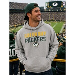 Green Bay Packers Men's Large Gray Fanatics NFL Hoodie Pullover Sweatshirt